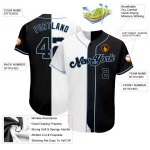 Maglia da baseball personalizzata blu chiaro, bianca e nera, autentica, stile split Maglia da baseball personalizzata blu chiaro, bianca e nera, autentica, stile split