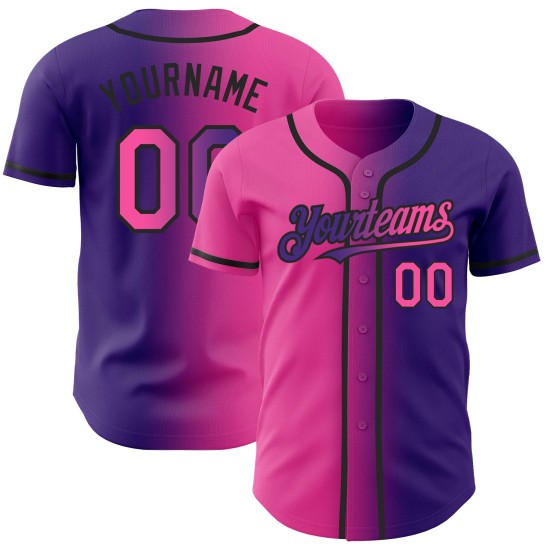 Maglia da baseball autentica sfumata personalizzata viola rosa-nera moda Maglia da baseball autentica sfumata personalizzata viola rosa-nera moda