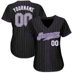 Maglia da baseball personalizzata autentica nera a righe grigio-viola Maglia da baseball personalizzata autentica nera a righe grigio-viola