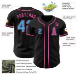 Maglia da baseball Sky personalizzata, autentica, blu-rosa e nera Maglia da baseball Sky personalizzata, autentica, blu-rosa e nera
