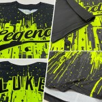 Maglia da baseball verde con motivo a schizzi neri personalizzati, autentica 3D, design neon Maglia da baseball verde con motivo a schizzi neri personalizzati, autentica 3D, design neon
