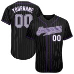 Maglia da baseball personalizzata autentica nera a righe grigio-viola Maglia da baseball personalizzata autentica nera a righe grigio-viola