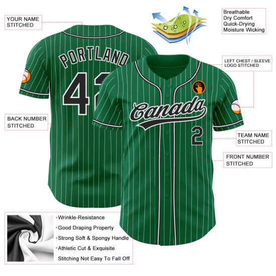 Maglia da baseball personalizzata Green Kelly, bianca, autentica, a righe nere Maglia da baseball personalizzata Green Kelly, bianca, autentica, a righe nere