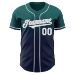 Maglia da baseball personalizzata autentica, blu navy-grigio, sfumata, verde acqua Maglia da baseball personalizzata autentica, blu navy-grigio, sfumata, verde acqua