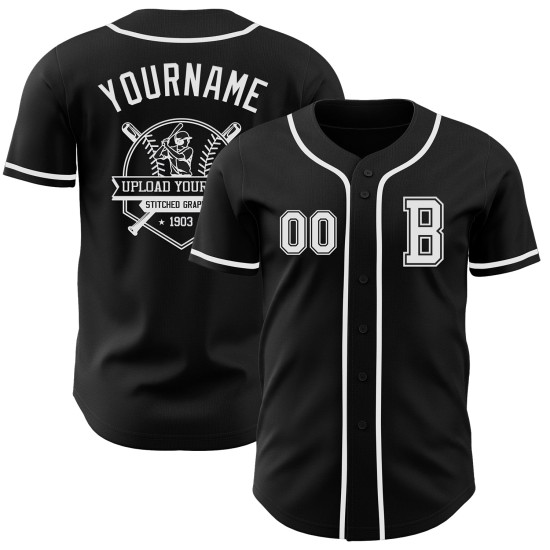 Maglia da baseball bianca personalizzata, autentica, nera Maglia da baseball bianca personalizzata, autentica, nera