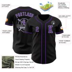 Maglia da baseball autentica nera viola-grigia personalizzata Maglia da baseball autentica nera viola-grigia personalizzata