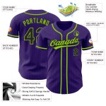 Maglia da baseball autentica, personalizzata, nera e viola, a righe verdi Maglia da baseball autentica, personalizzata, nera e viola, a righe verdi