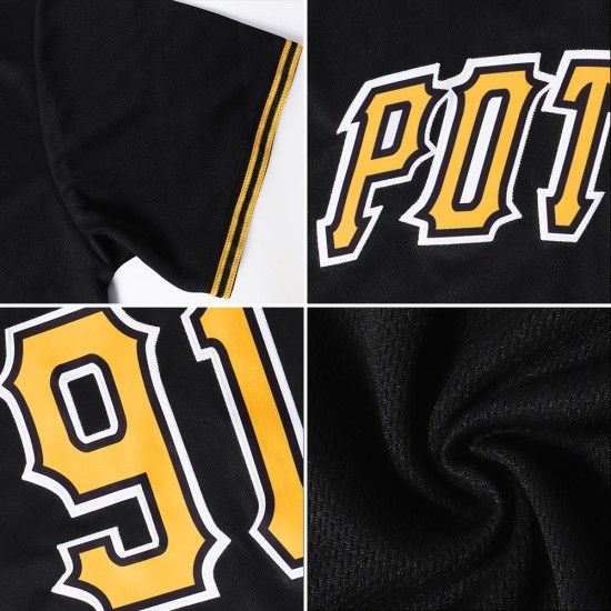 Maglia da baseball autentica nera Vegas personalizzata in oro e bianco Maglia da baseball autentica nera Vegas personalizzata in oro e bianco