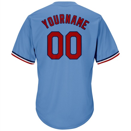 Maglia da baseball personalizzata a coste azzurra, rossa e blu navy, stile retrò Maglia da baseball personalizzata a coste azzurra, rossa e blu navy, stile retrò