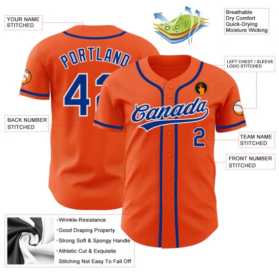 Maglia da baseball autentica Royal-White personalizzata arancione Maglia da baseball autentica Royal-White personalizzata arancione