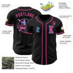 Maglia da baseball Sky personalizzata, autentica, blu-rosa e nera Maglia da baseball Sky personalizzata, autentica, blu-rosa e nera