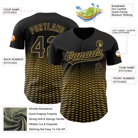 Maglia da baseball nera personalizzata con motivo 3D autentico sfumato e linee di design antico Maglia da baseball nera personalizzata con motivo 3D autentico sfumato e linee di design antico