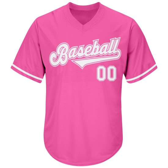 Maglia personalizzata rosa da baseball, maglia a costine autentica bianca e rosa, stile retrò Maglia personalizzata rosa da baseball, maglia a costine autentica bianca e rosa, stile retrò