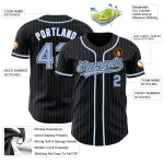 Maglia da baseball autentica Blue Light a righe blu-bianche personalizzata nera Maglia da baseball autentica Blue Light a righe blu-bianche personalizzata nera