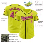 Maglia da baseball autentica rosa neon-nera gialla personalizzata Maglia da baseball autentica rosa neon-nera gialla personalizzata