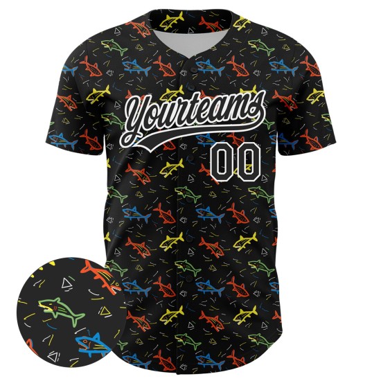 Maglia da baseball personalizzata con motivo 3D di pesce bianco e nero autentico di animali Maglia da baseball personalizzata con motivo 3D di pesce bianco e nero autentico di animali