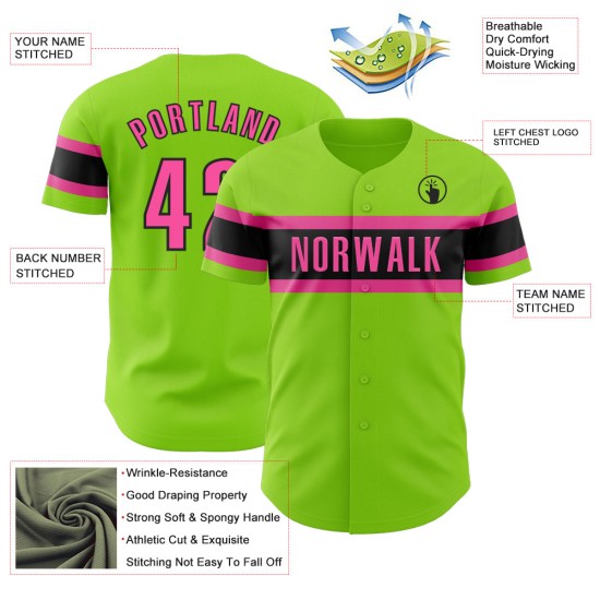 Maglia da baseball autentica al neon personalizzata rosa-nera verde Maglia da baseball autentica al neon personalizzata rosa-nera verde