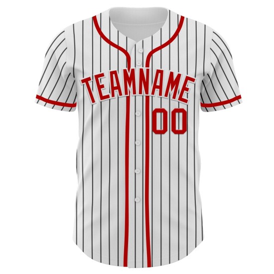 Maglia da baseball autentica nera, bianca, a righe rosse personalizzate Maglia da baseball autentica nera, bianca, a righe rosse personalizzate