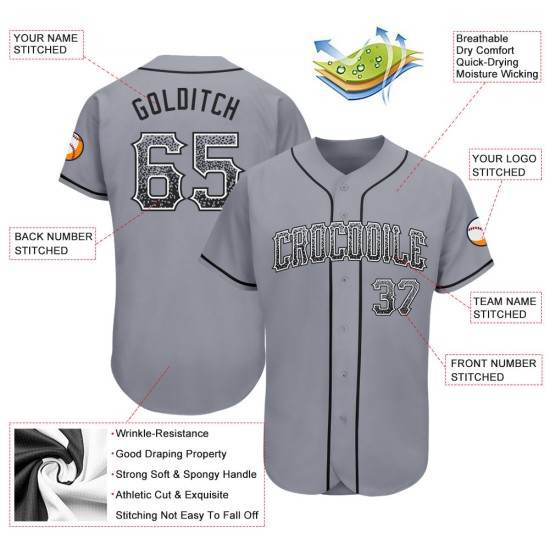 Maglia da baseball personalizzata autentica nera e bianca Drift Gray Maglia da baseball personalizzata autentica nera e bianca Drift Gray