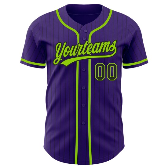 Maglia da baseball autentica, personalizzata, nera e viola, a righe verdi Maglia da baseball autentica, personalizzata, nera e viola, a righe verdi