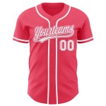 Maglia da baseball personalizzata bianca autentica rosa neon Maglia da baseball personalizzata bianca autentica rosa neon