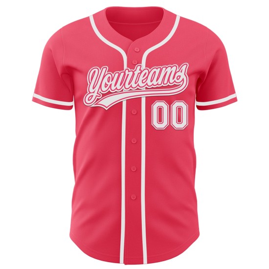 Maglia da baseball personalizzata bianca autentica rosa neon Maglia da baseball personalizzata bianca autentica rosa neon