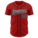 Maglia da baseball personalizzata a righe nere e bianche autentiche nere e rosse Maglia da baseball personalizzata a righe nere e bianche autentiche nere e rosse