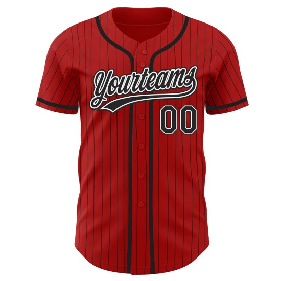 Maglia da baseball personalizzata a righe nere e bianche autentiche nere e rosse Maglia da baseball personalizzata a righe nere e bianche autentiche nere e rosse