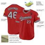 Maglia da baseball personalizzata autentica rossa, grigia e nera, stile retrò Maglia da baseball personalizzata autentica rossa, grigia e nera, stile retrò