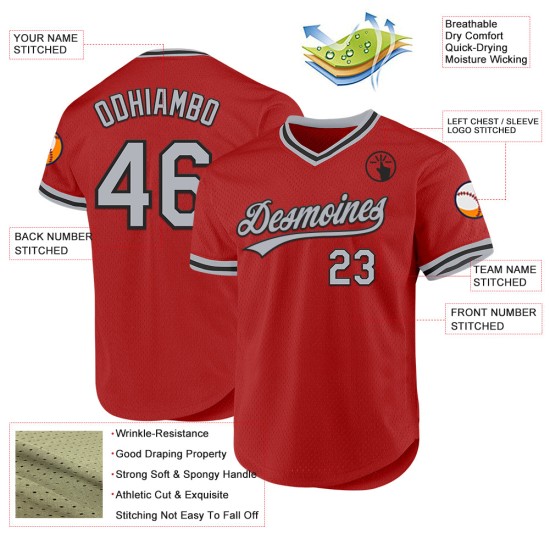 Maglia da baseball personalizzata autentica rossa, grigia e nera, stile retrò Maglia da baseball personalizzata autentica rossa, grigia e nera, stile retrò