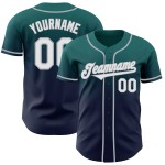 Maglia da baseball personalizzata autentica, blu navy-grigio, sfumata, verde acqua Maglia da baseball personalizzata autentica, blu navy-grigio, sfumata, verde acqua
