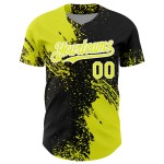 Maglia astratta neon nera e bianca da baseball con motivo giallo, design 3D, autentico, pennellato personalizzato Maglia astratta neon nera e bianca da baseball con motivo giallo, design 3D, autentico, pennellato personalizzato