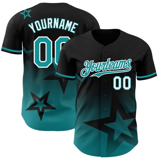 Modello Autentico Bianco-Verde, Design 3D, Maglia Nera, Stile Personalizzato, Stella Sfumata, Baseball Scintillante Modello Autentico Bianco-Verde, Design 3D, Maglia Nera, Stile Personalizzato, Stella Sfumata, Baseball Scintillante
