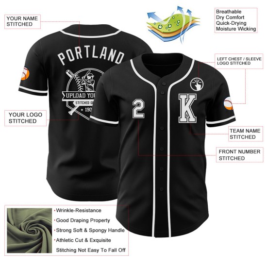 Maglia da baseball bianca personalizzata, autentica, nera Maglia da baseball bianca personalizzata, autentica, nera