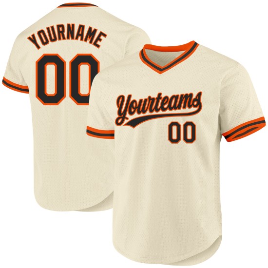 Maglia da baseball vintage color crema, personalizzata, nera e arancione Maglia da baseball vintage color crema, personalizzata, nera e arancione