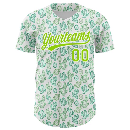 Maglia da baseball verde 3D bianca con design autentico e motivo personalizzato, motivo neon cactus. Maglia da baseball verde 3D bianca con design autentico e motivo personalizzato, motivo neon cactus.