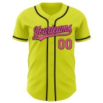 Maglia da baseball autentica rosa neon-nera gialla personalizzata Maglia da baseball autentica rosa neon-nera gialla personalizzata