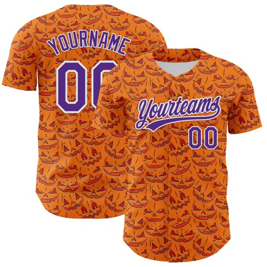 Maglia da baseball autentica viola-bianca personalizzata Halloween 3D Bay Orange