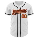 Maglia da baseball personalizzata nera-arancione autentica bianca Maglia da baseball personalizzata nera-arancione autentica bianca