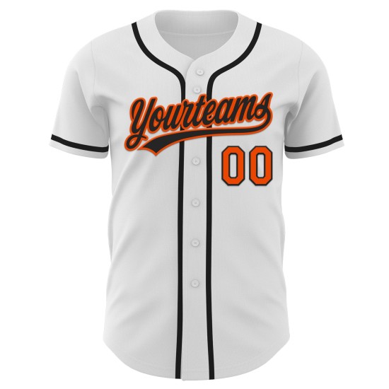 Maglia da baseball personalizzata nera-arancione autentica bianca Maglia da baseball personalizzata nera-arancione autentica bianca