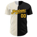 Maglia a righe bianche e oro autentica personalizzata da baseball nera alla moda Maglia a righe bianche e oro autentica personalizzata da baseball nera alla moda