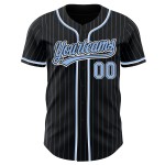 Maglia da baseball autentica Blue Light a righe blu-bianche personalizzata nera Maglia da baseball autentica Blue Light a righe blu-bianche personalizzata nera