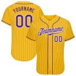 Maglia da baseball personalizzata autentica a righe viola-bianche e gialle Maglia da baseball personalizzata autentica a righe viola-bianche e gialle