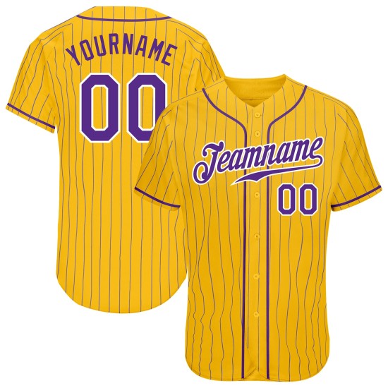 Maglia da baseball personalizzata autentica a righe viola-bianche e gialle Maglia da baseball personalizzata autentica a righe viola-bianche e gialle