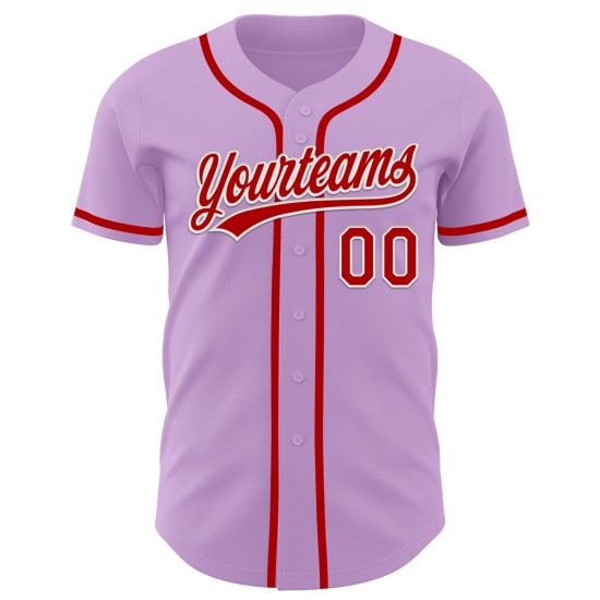 Maglia da baseball viola autentica personalizzata rosso chiaro-bianca Maglia da baseball viola autentica personalizzata rosso chiaro-bianca