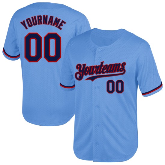 Maglia da baseball blu navy e rossa, maglia retrò leggera personalizzata e autentica Maglia da baseball blu navy e rossa, maglia retrò leggera personalizzata e autentica