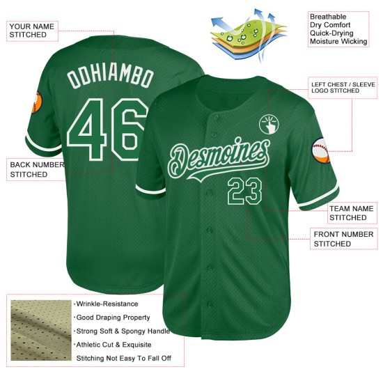 Maglia da baseball bianca autentica retrò Kelly Custom Green Maglia da baseball bianca autentica retrò Kelly Custom Green
