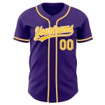 Maglia da baseball personalizzata viola autentica, oro e bianco Maglia da baseball personalizzata viola autentica, oro e bianco