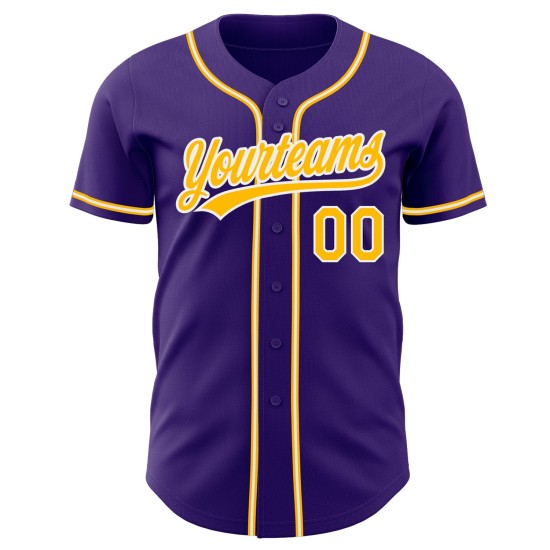 Maglia da baseball personalizzata viola autentica, oro e bianco Maglia da baseball personalizzata viola autentica, oro e bianco