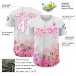 Maglia da baseball con farfalla, motivo 3D rosa, bianca, autentica e personalizzata Maglia da baseball con farfalla, motivo 3D rosa, bianca, autentica e personalizzata